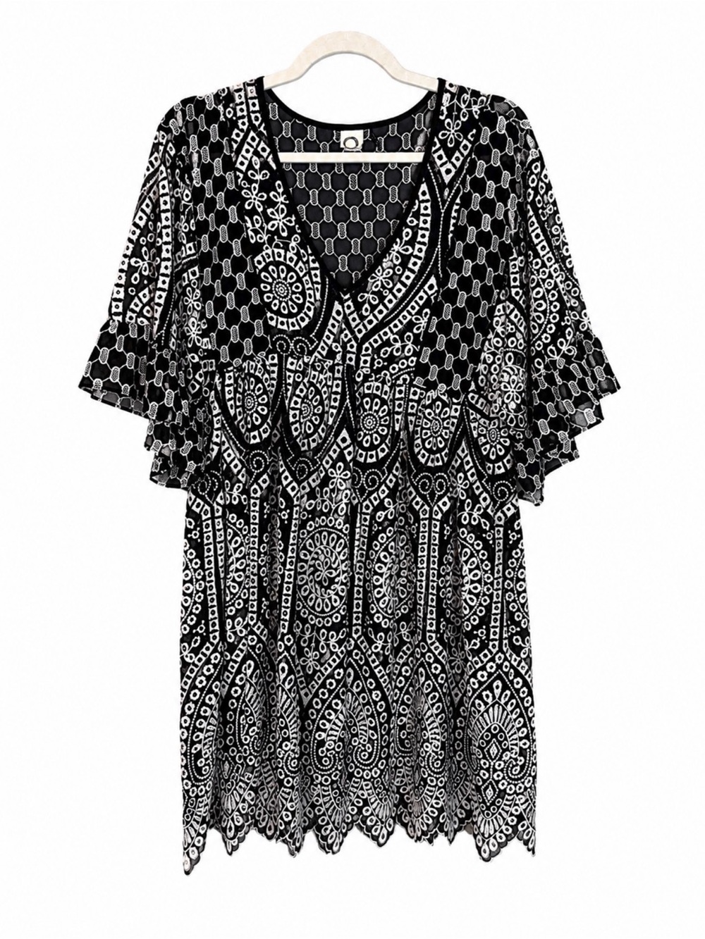 Anthropologie Black & White Printed V‑Neck Swim Coverup